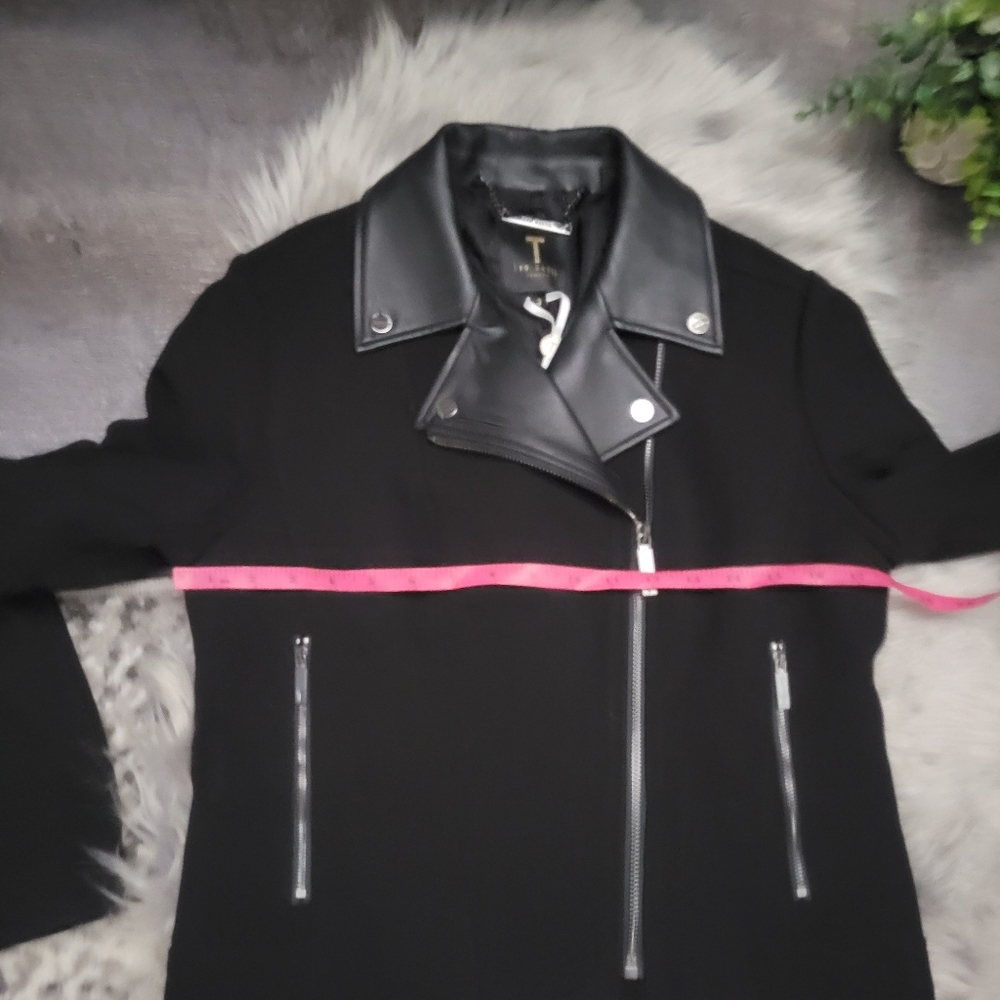 NWT TED BAKER Topas Faux Leather Collar Biker Zip Jacket size 3 - Picture 12 of 16